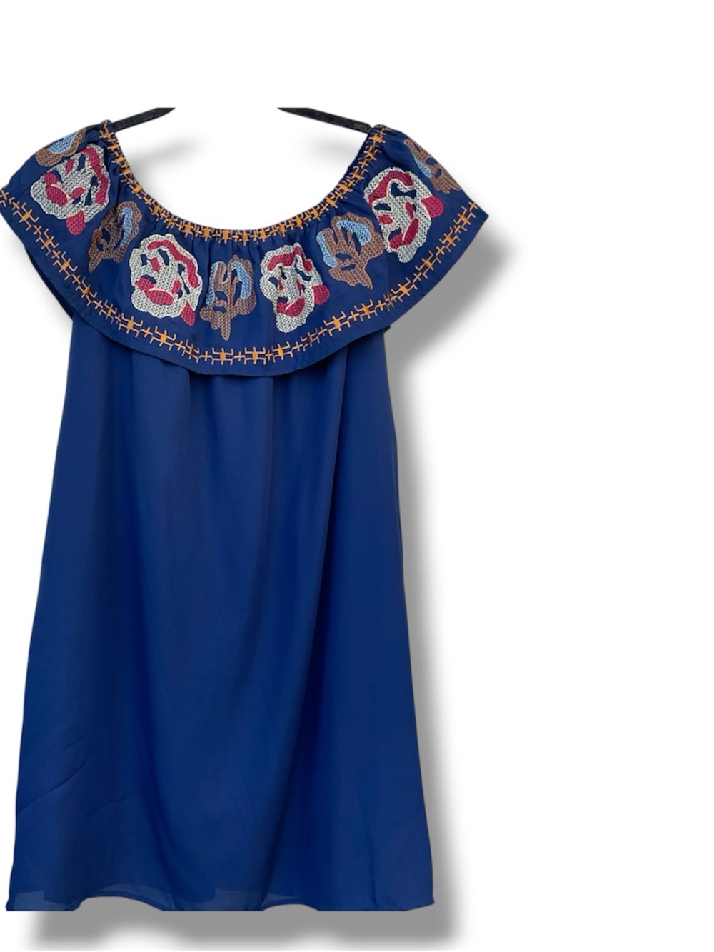 Women’s Blue Embroidered Off-Shoulder Top
